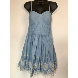 Rush Women's Smocked Back Spaghetti Strap A-Line Mini Dress Blue Size Medium